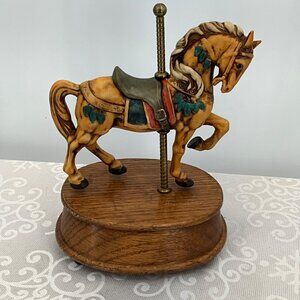 Vintage Wooden Carousel Horse Music Box Plays "Carousel Waltz"